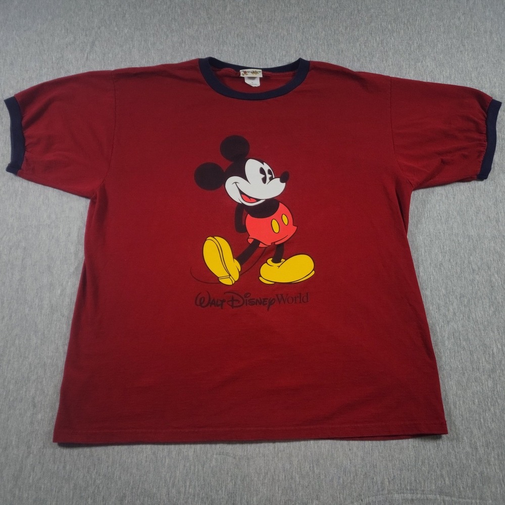 Disney Vintage 90s‎ Mickey Mouse Red Ringer XL Single Stitch USA Made Pop Art